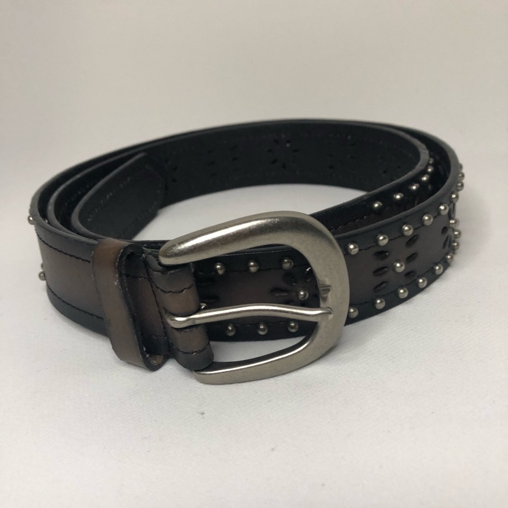 Black and Brown Die Cut Stud Leather Belt XL